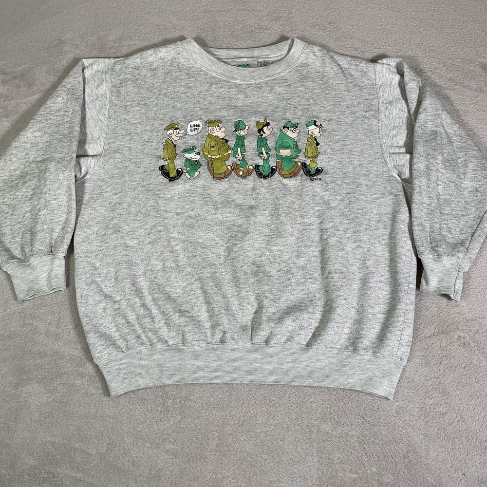 Vintage Blitzz Studios Beetle Bailey Sweatshirt Mens Large Gray Line Up Army 90s